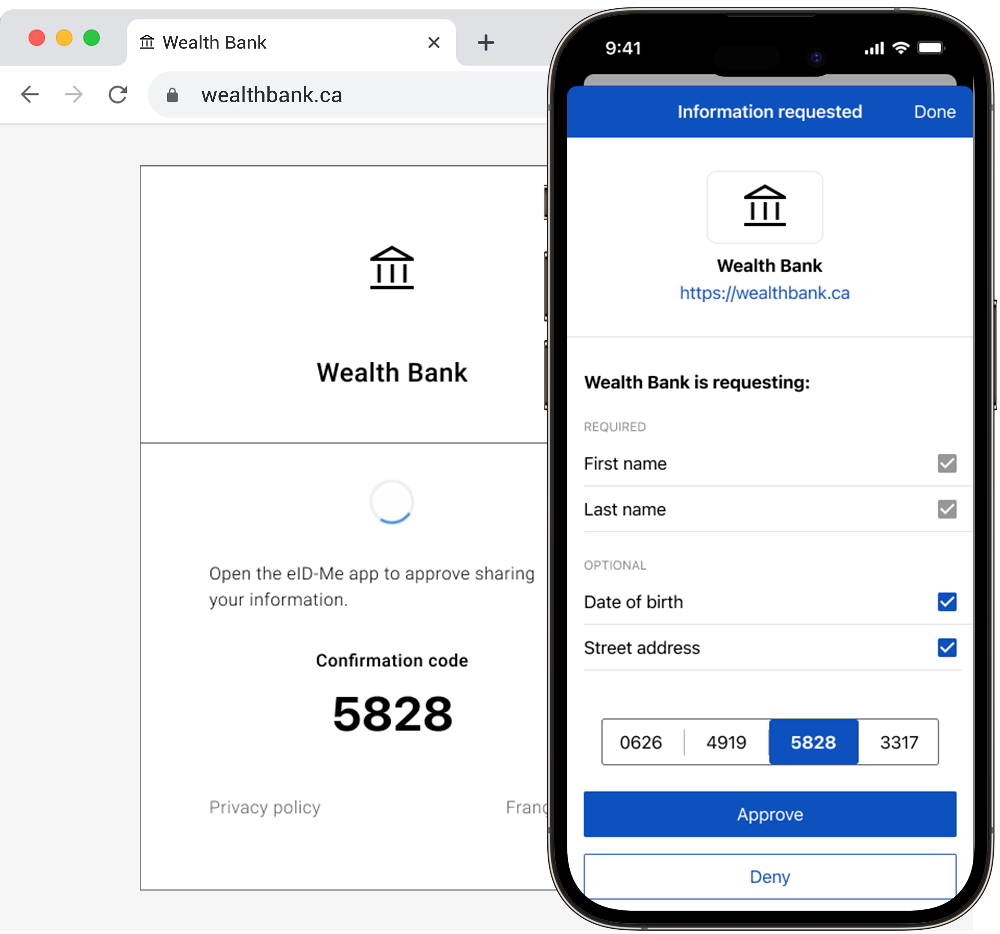 A government website requesting identity information from a digital ID mobile app.